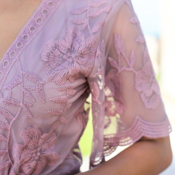 🚨 2 LEFT! FLEUR Mauve Bohemian Lace Maxi Romper Dress - Picture 6 of 9
